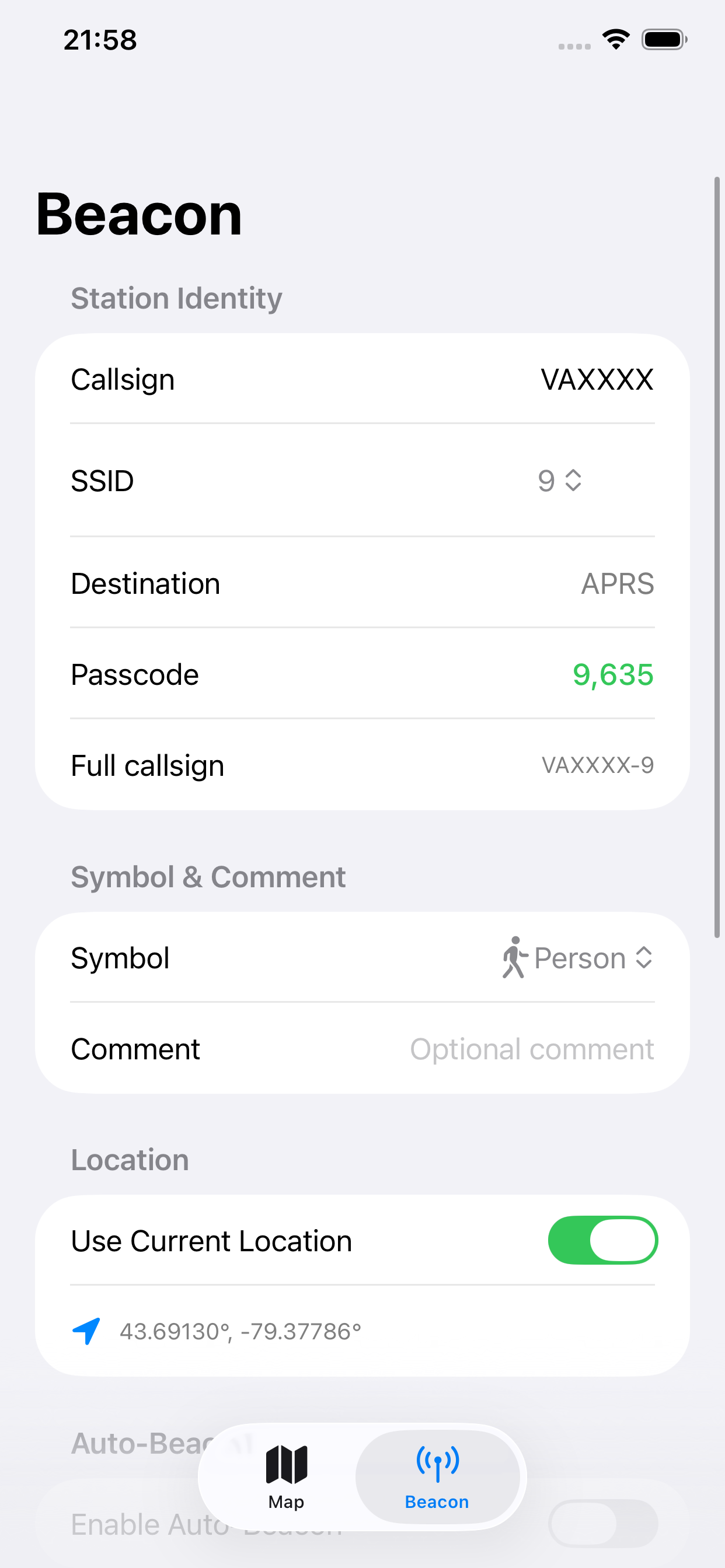 Beacon configuration form